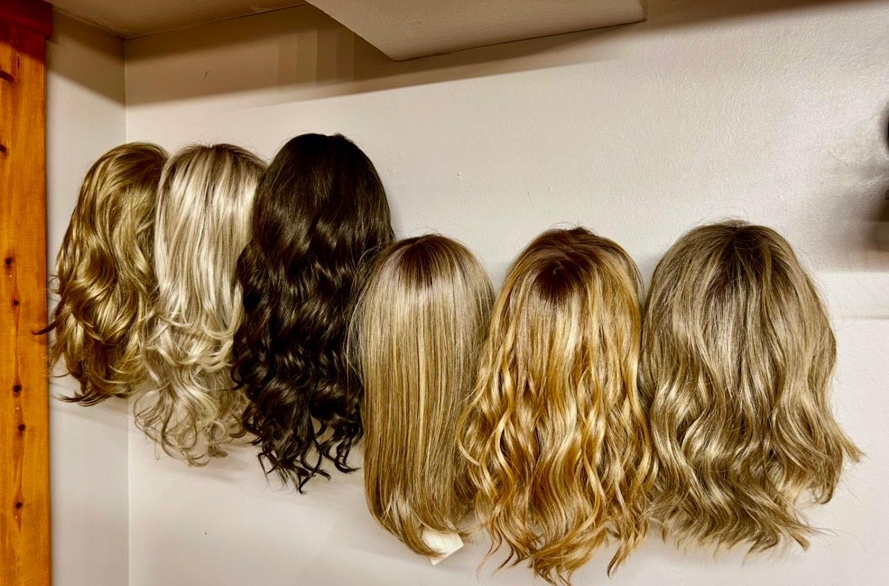 Wig collection on display